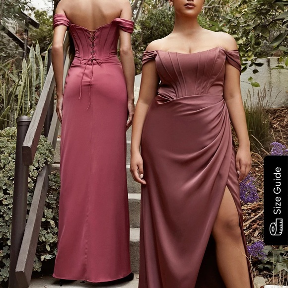 Mia Bella Couture, long satin evening gown w/off the shoulder detachable straps - Picture 3 of 4